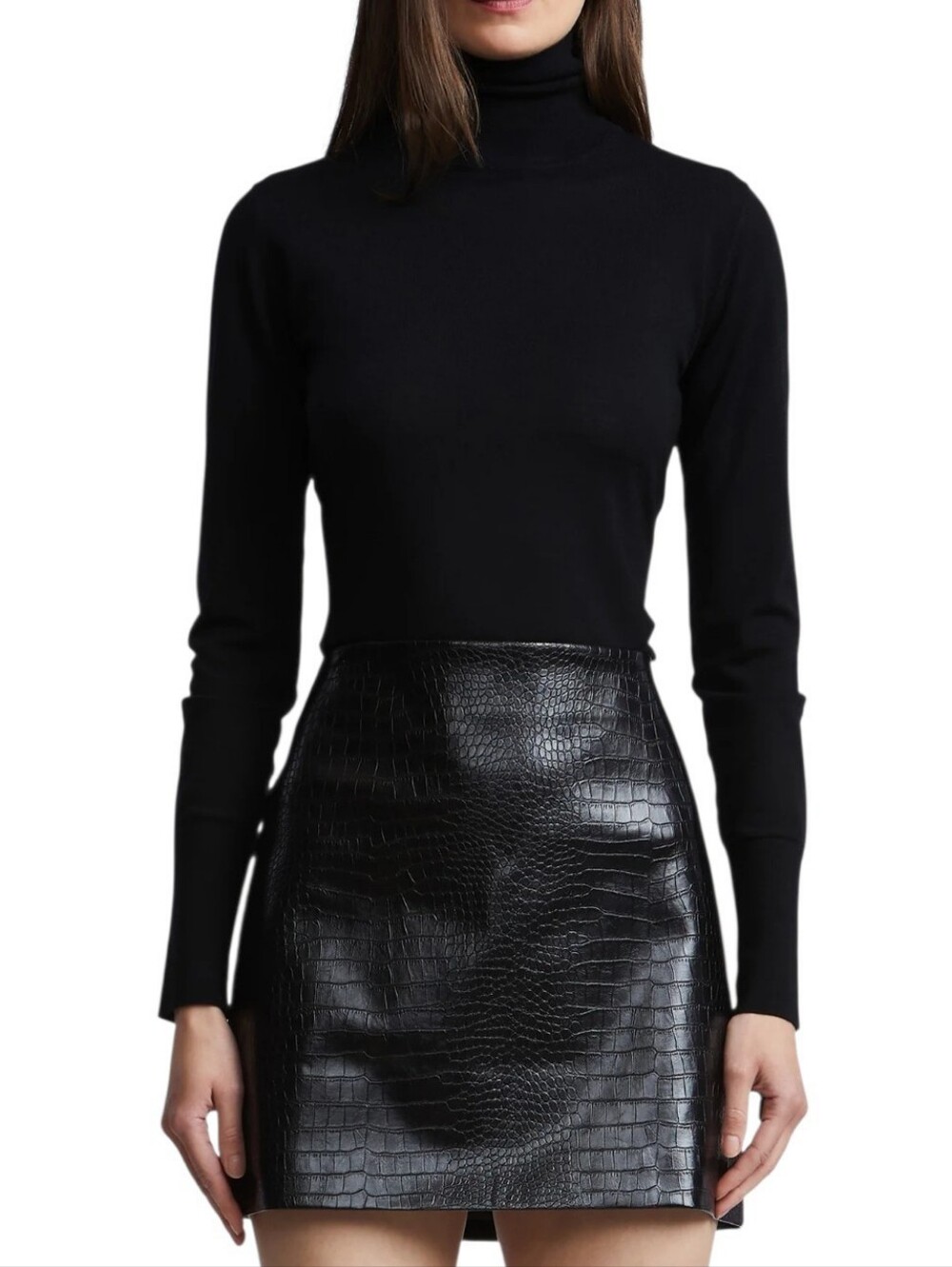 BCBGMaxazria Black Ribbed Lightweight Turtleneck Sweater Size L